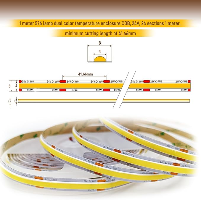 Pandery COB LED Strip Light,CCT Dimmable Strips Light,2700K-6500K,32.8ft/10m,8mm Wide,CRI90+ 24V LED Strips Kit with Bluetooth APP Control/Music Mode,for Bedroom,Kitchen,DIY Lighting