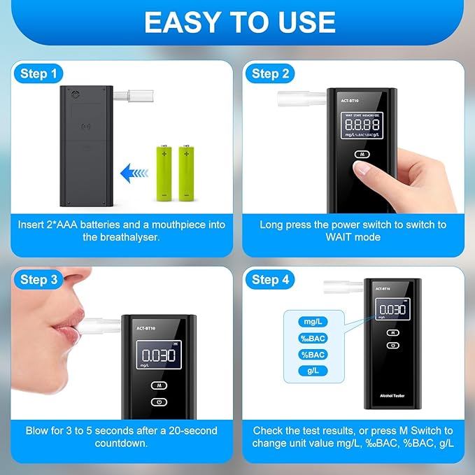 Homealexa Portable Breath Alcohol Monitor – Personal-Use LCD Breath Checker with 10 Mouthpieces, Compact Device for Home, Car, Party Safety Awareness