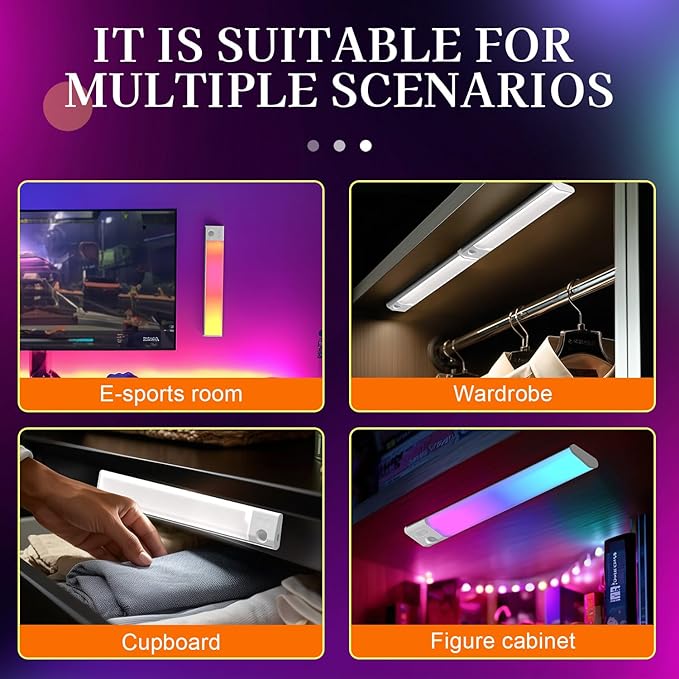 ZSYZDL Under Cabinet Lights, Motion Sensor Light Indoor,Motion Sensor Night Light,White LED Under Counter Fixture, 7-Color Ambient Lighting, Glow lamp,Auto On/Off,Wall Sconce for Bedroom,Staircase