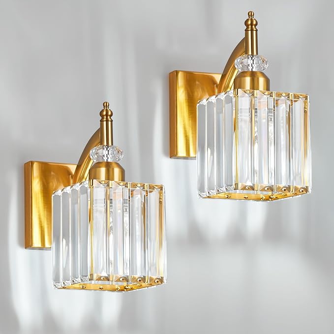 BBLLWJ Modern Wall Sconces Set of Two Gold Wall Sconces Indoor Wall Lamp Crystal Wall Light Wall Mounted Room Sconce Wall Lighting Bathroom Vanity Light Fixtures