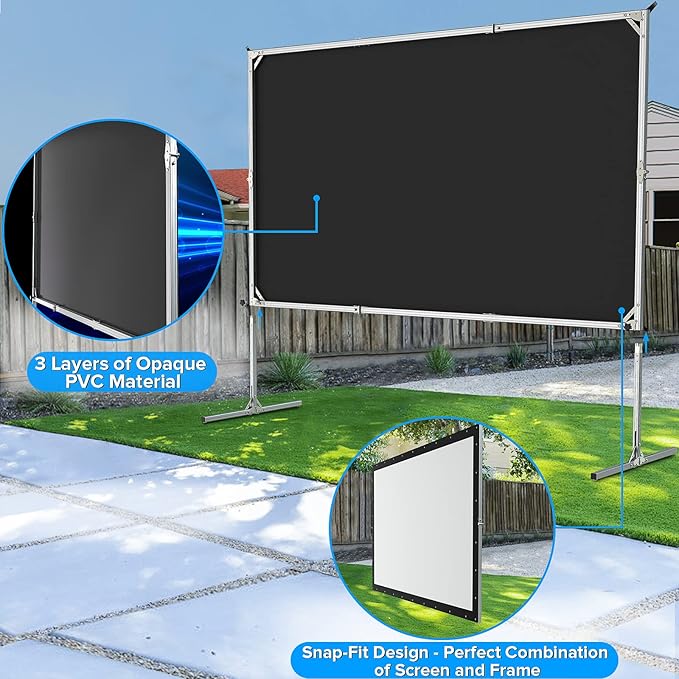 Projector Screen and Stand,JWSIT 110 inch Outdoor Movie Screen-Upgraded 3 Layers PVC 16:9 Outdoor Projector Screen,Portable Video Projection Screen with Carrying Bag for Home Theater Backyard