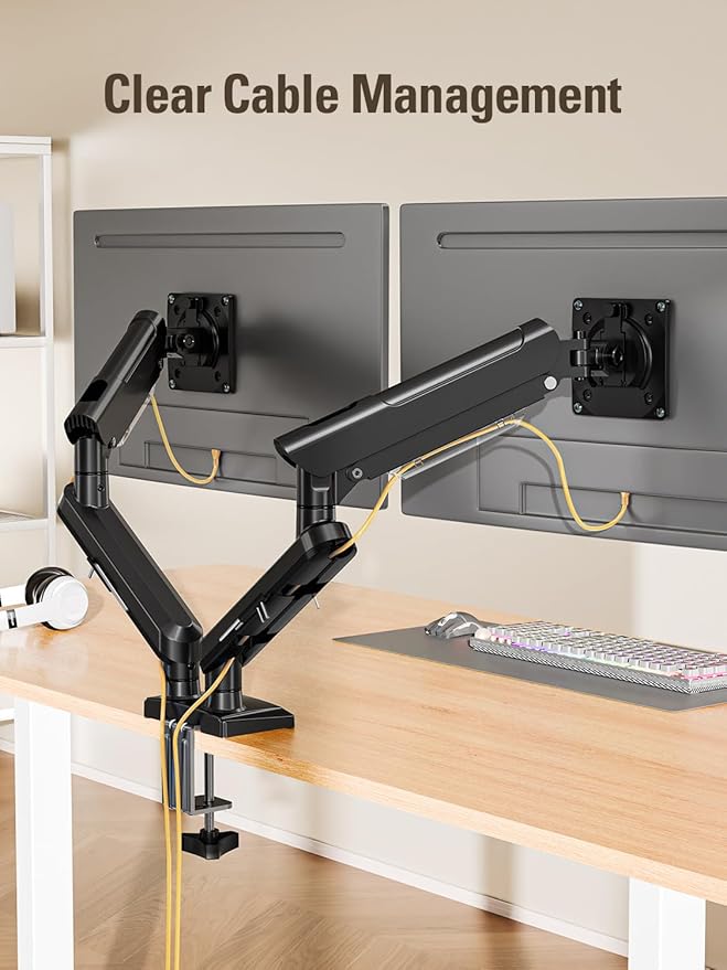 DreamAxis Dual Monitor Stand for 13-32 Inch Computer Screens, Dual Monitor Arms, Each Arm Holds 4.4-22lbs, Fully Adjustable Monitors Desk Mount with C-Clamp and Grommet Base, VESA 75x75/100x100mm
