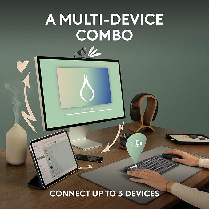 Logitech Pebble 2 Combo, Wireless Keyboard and Mouse, Quiet and Portable, Customizable, Logi Bolt, Bluetooth, Easy-Switch for Windows, macOS, iPadOS, Chrome - Tonal Rose