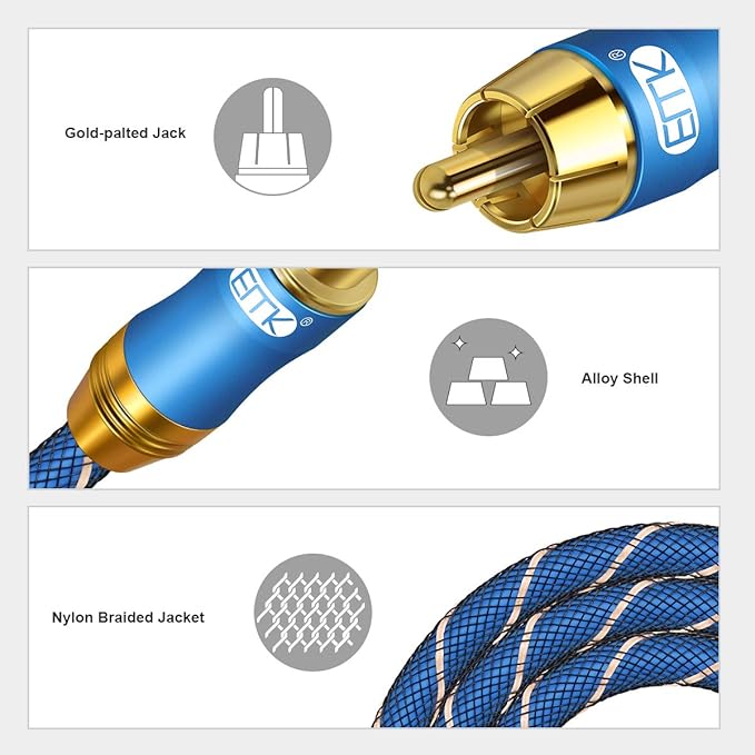 EMK Subwoofer Extension Cable(10ft/3m) Coaxial Male to Female Cable Gold Plated Copper Shell Heavy Duty Digital Coaxial Audio Cable Subwoofer Cable for Home Theater, HDTV, Amplifiers, Hi-Fi Systems