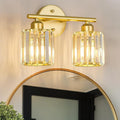 FDPBY Modern 2 Light Crystal Vanity Light, Gold Vertical Bathroom Light Fixture Over Mirror for Dressing Table Sink, Compatible with Dimmable Bulbs (Bulbs Not Included)