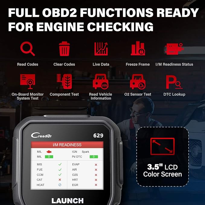 Launch CR629 OBD2 Scanner 2026 Scan Tool with Reset Oil/BMS Service+Live Data, Professional Mechanic Full OBDII Diagnostic Code Reader for Read/Clear DTCs Lifetime Free Update