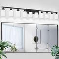 DIKAIDA 10 Light Bathroom Vanity Lights Over Mirror, 65.4 inch Black Vanity Lights Fixtures with White Glass Shades Matte Black Modern Vanity Lights Black Bathroom Wall Lighting for Mirror Bedroom