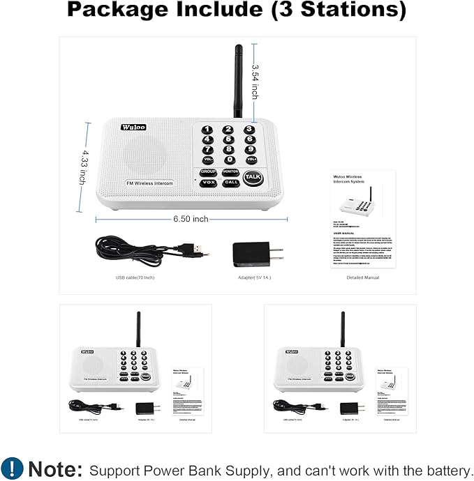 Wuloo Intercoms Wireless for Home 5280 Feet Range 10 Channel 3 Code, Wireless Intercom System for Home House Business Office, Room to Room Intercom, Home Communication System (3 Packs, White)