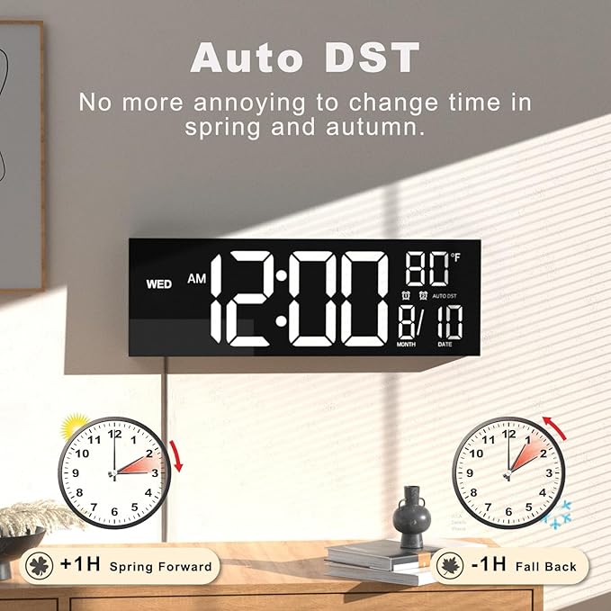 JALL 13" Large Digital Wall Mount Clock, Count Down Timer, Alarm, Big LED, DST, Temperature for Living Room Classroom Desk, Xmas, Birthday Gift for Senior Mom Dad, White