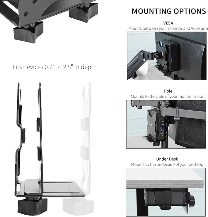 VIVO Adjustable Thin Client Mini PC Mount Bracket, CPU VESA Under Desk and Monitor Arm Computer Holder, Black, MOUNT-PC05C