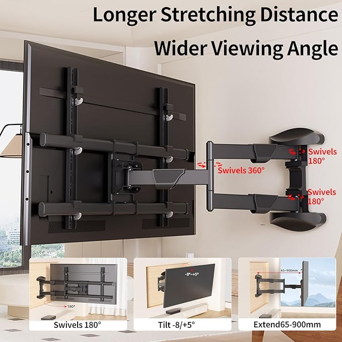 XinleTech 35 Inch Long Arm TV Wall Mount for 37-75 Inch TVs,Full Motion Corner Mount with Extension,±90°Swivel,Tilt&Level Adjust,Max VESA 800x600mm,Heavy-Duty TV Mount,XL-DY858S