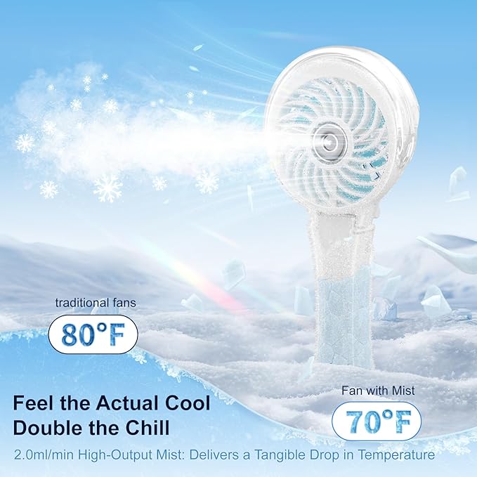 HandFan Upgraded Portable Misting Fan, Handheld Spray Water Mister Fan, USB Rechargeable Personal Mist Fans, Mini Cooling Hand Fans for Summer Beach Travel Concerts, Gifts for Women(White)