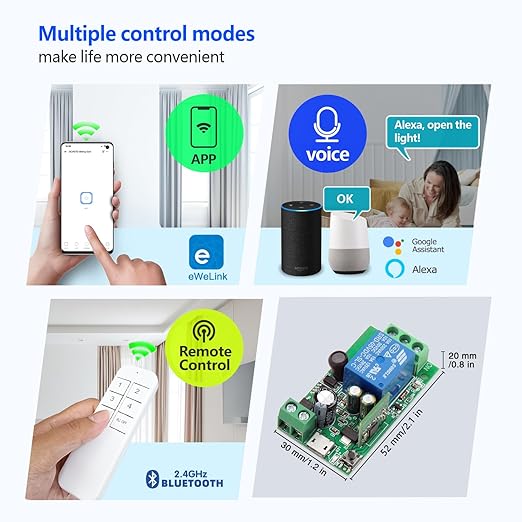 DieseRC 4x1 Channel WiFi Smart Switch with 1x Bluetooth Transmitter, DC 5V 12V 24V Passive Output Relay Module Ewelink APP WiFi Control Compatible with Alexa/Google Home, Inching/Self-Locking Switch