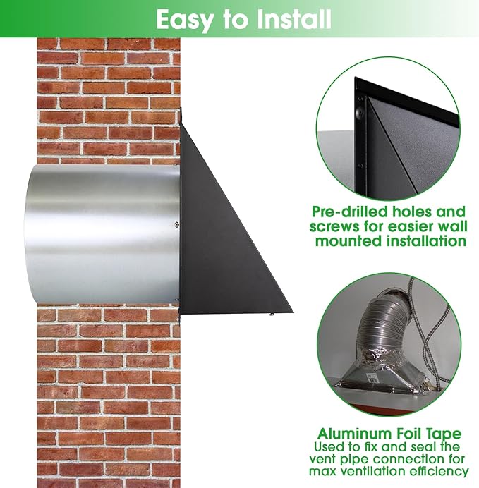 8 inch Hooded Wall Vent with Screen and Damper,Wall Vent Cover Exhaust Vent Outdoor Wall Cap Exterior Air Vent Cover for Kitchen Range Hood HVAC Duct Dryer Ventilation,Galvanized Steel,Black