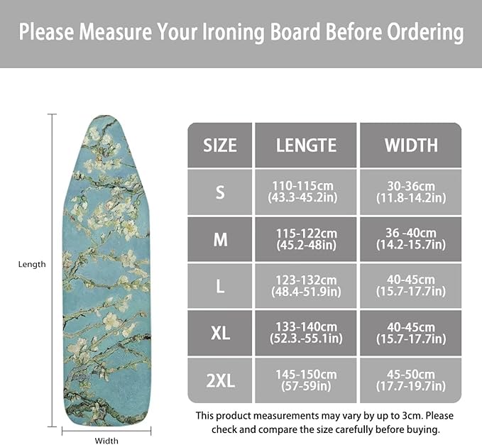 ZCFYGDX William Morris Prints Ironing Board Cover 3 Nylon Buckle Fastening Easy to Install Iron Decor Covers Standard with Elastic Edge Scorch Resistant Protective Covers for Iron Board 18x58 Inch