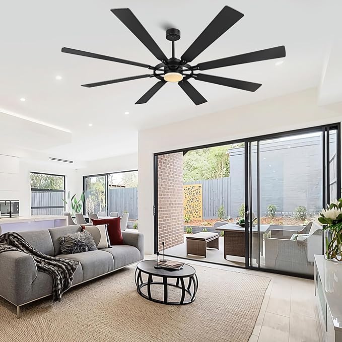 ELEHINSER 72 Inch Ceiling Fan with Lights and 3 Downrods, 8 Plywood Blades, 6-Speed Noiseless Reversible DC Motor, 3CCT, Windmill Ceiling fan for Kitchen Bedroom Living Room, Matte Black