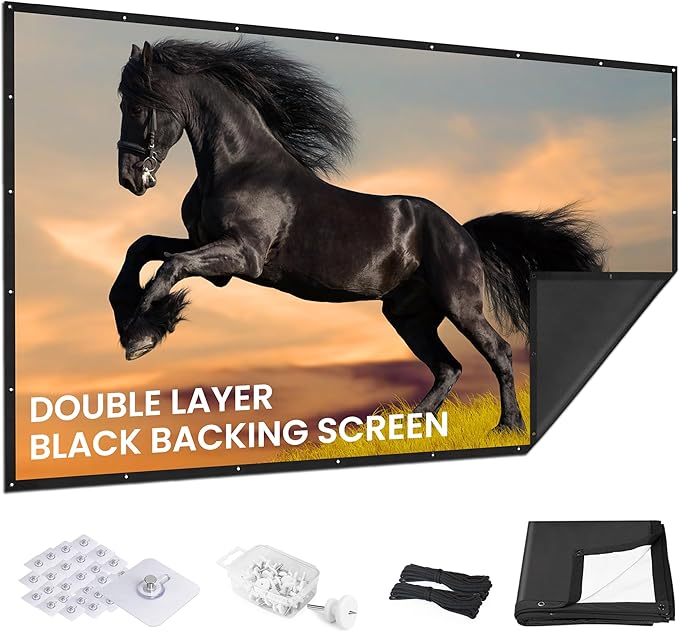 2025 Upgraded Portable Projector Screen - Black Backing, Straight Edges, Foldable, Washable and Wrinkle-Free - for Indoor Home Theater and Outdoor Cinema - 72 inch White 16:9 by IOLIEO