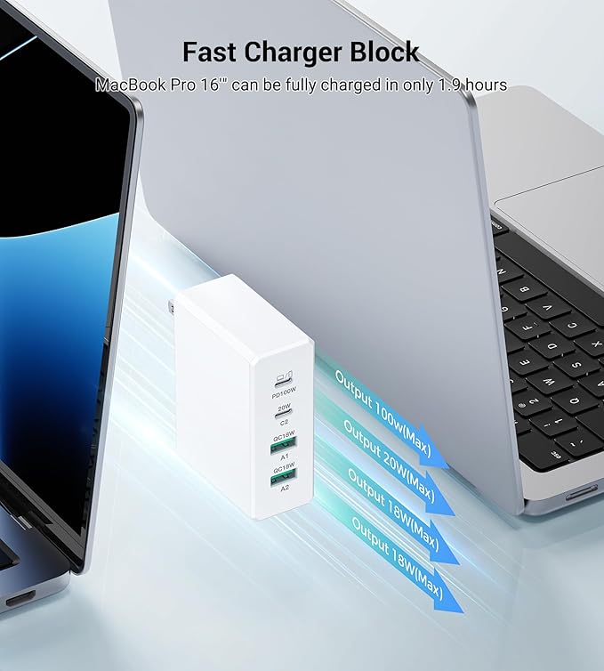Mac Book Pro Charger - 140W Type C Fast Charger for USB C Port MacBook Pro & MacBook Air, ipad Pro, 4-Port PD20W Wall Charging Block Cube for iPhone 17/16/15/14/13 Pro Max, iPad,Samsung Galaxy