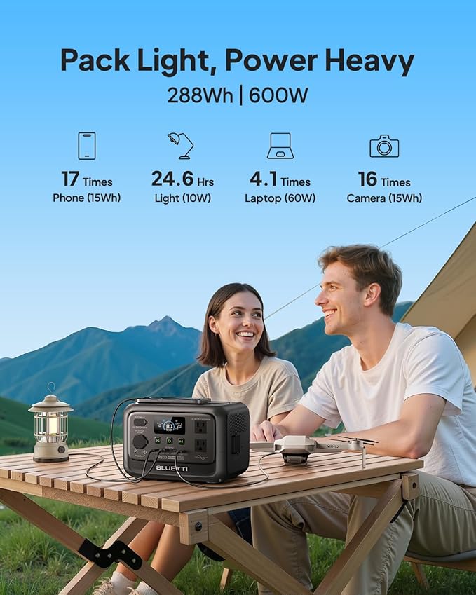 BLUETTI Elite 30 V2 Portable Power Station 600W (Power Lifting 1500W), 288Wh LiFePO4 Battery with 10ms UPS, Emergency Backup Power for Home Blackout/Winter Storm, Solar Generator for Camping/Road Trip