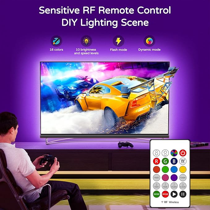 HAMLITE TV Backlight 55 inch, 11.5Ft Led Strip Lights USB Powered with Remote -Curve Design Sync on/Off with TV, Changing LED Background Bias Lighting for Living Room Decor, Gaming Decor