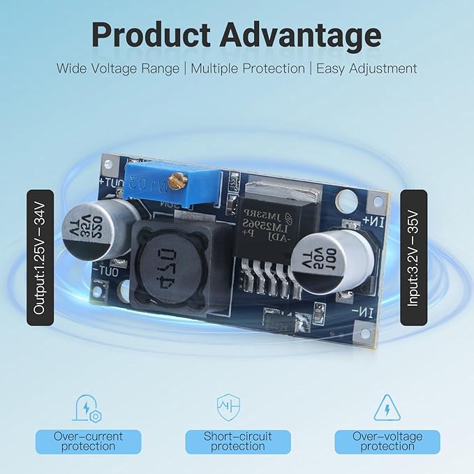KERWINN 5PCS LM2596 DC-DC Buck Converter Step Down Module, 3.0-40V to 1.5-35V Adjustable Voltage Regulator Power Supply