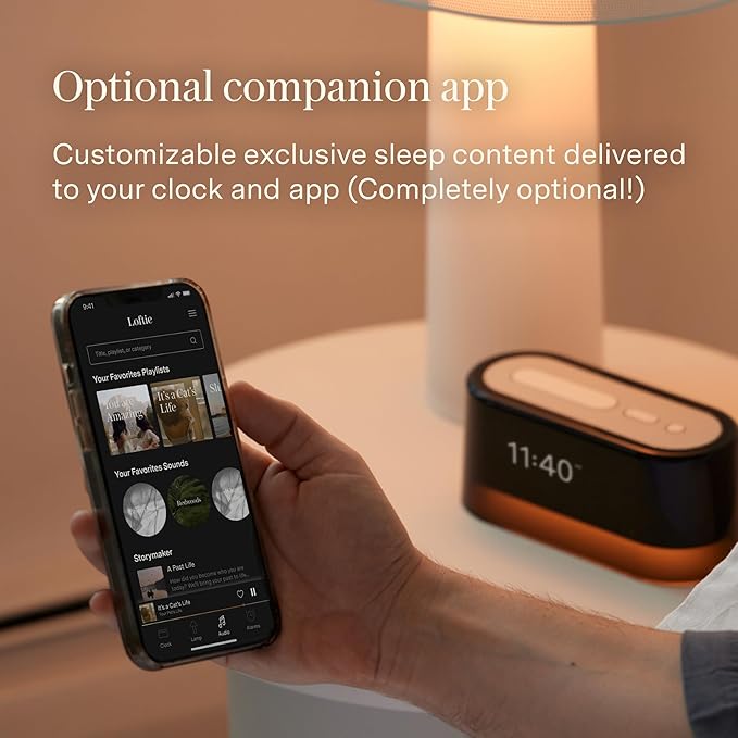 Loftie Alarm Clock with Sound Machine – Smart Alarm Clock with Light, White Noise, Bluetooth Speaker, Night Light Sound Machine, 100+ Sounds, Blackout Mode, No WiFi Mode, Optional Subscription - White