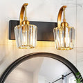 FDPBY Modern Bathroom Vanity Light, 2-Light Black Gold Wall Sconce with Crystal Accents, Over Mirror Bathroom Lighting Fixture, 13.77" Long Dimmable Vanity Lamp for Makeup, Easy Installation