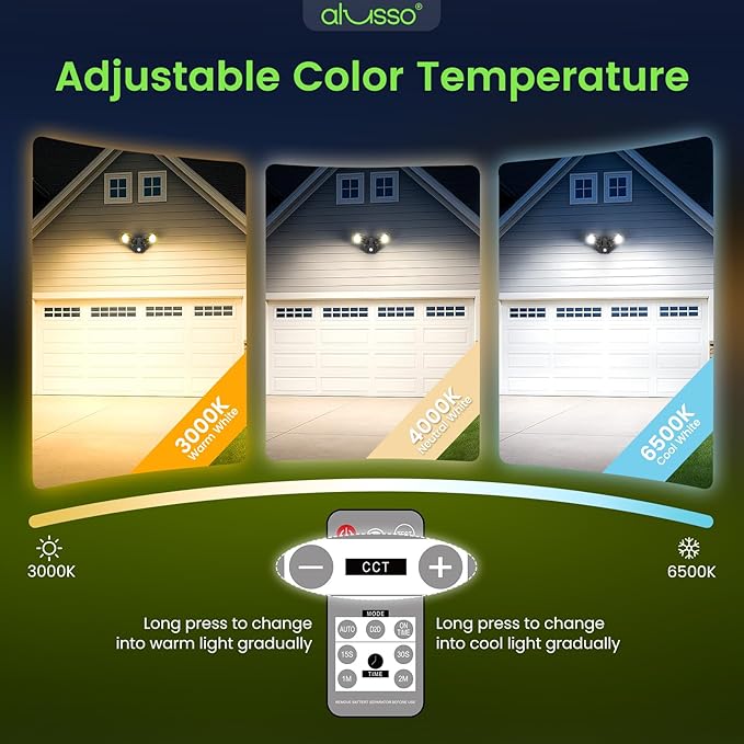 ALUSSO LED Security Lights Motion Sensor, 25W 2000LM Flood Lights Outdoor Motion Sensor with Remote, Dimmable Brightness 3000K-6500K CCT IP65 Security Light ETL Listed for House Garage Yard, 2 Pack
