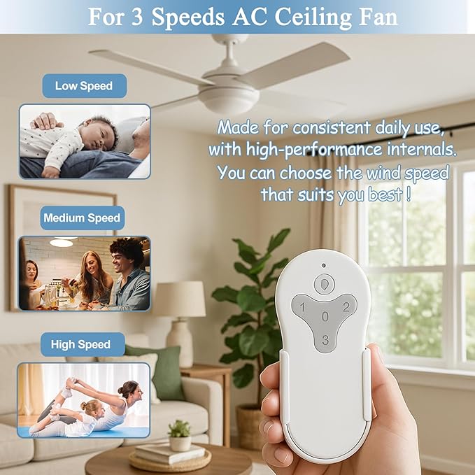 Ceiling Fan Remote Control Kit for Harbor Breeze KUJCE10311 KUJCE10712 TR214B 2AQZU-18018, Universal Remote for 3 Speeds Light Dimmer, Compatible with Harbor Breeze Hampton Bay Hunter and Other Brands