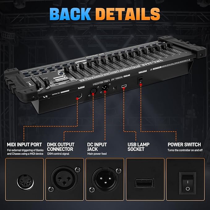 DMX 384 Channel Lighting Controller with DMX512 Protocol Compatible with Moving Head Light, DMX Operator Console with MIDI Control for DJs, Stage, Party, Club, Theater Lighting