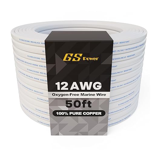 GS Power 50 Ft Duplex Marine Wire, 12 Gauge Wire, Oxygen-Free Tinned Copper 12 AWG Electrical Boat Wiring, Sheathed Copper Marine Grade Electrical Cable for Boat Automotive RV Camper Trailer