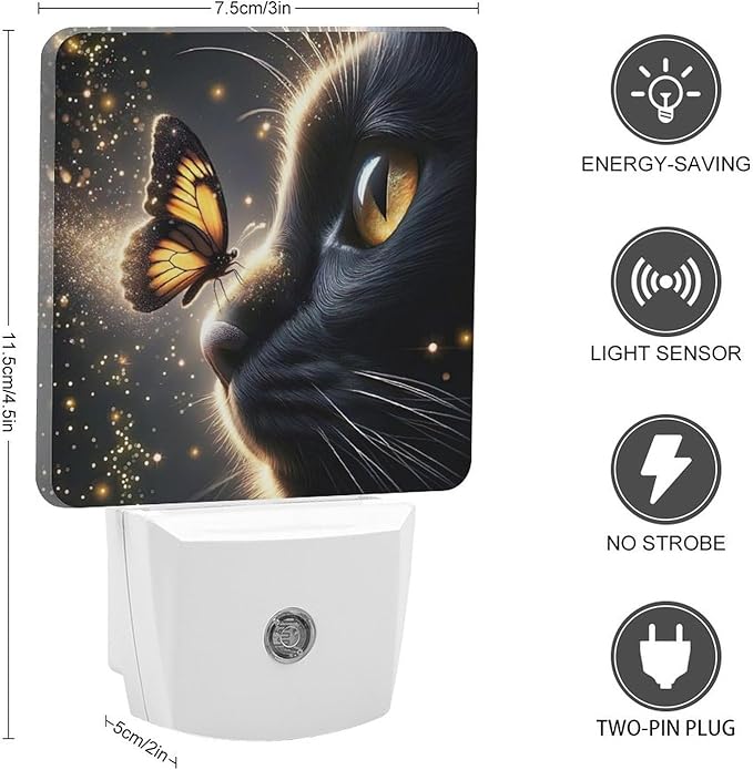 YKJAHSD Cat Butterfly Night Light, Plug into Wall Decor Nightlights for Bedroom, Bathroom, Hallway, Kitchen, with Dusk to Dawn Light Auto Sensors LED Night Lights for Boys Girls Women Men Room Gifts