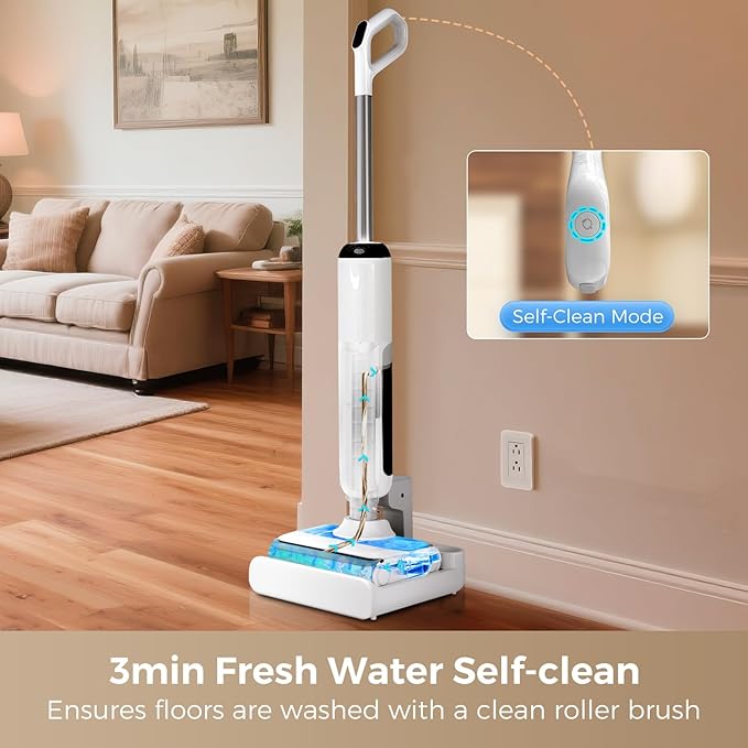 BROBIG Wet Dry Vacuum Cleaner, 180°Lie-Flat Vacuum Mop All in One with Auto Self-Cleaning, Smart Floor Cleaner Machine for Hard Floor, 45 Mins Runtime, Edge Cleaning, Self-Propelled Vacuum Mop Combo