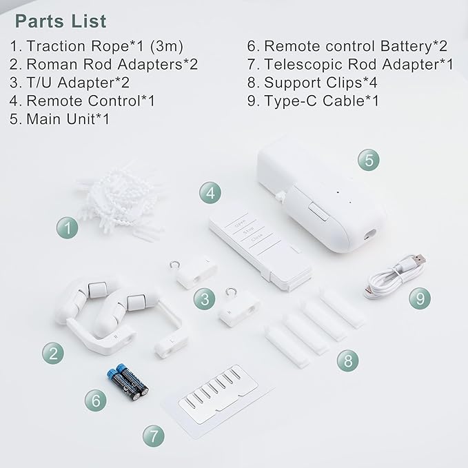 Takkicept Automatic Curtain Opener Electric: Smart Remote Control Closer｜Long-Lasting Battery/Type-C｜No Drill for 8-40mm Roman Rods/T-Tracks & U-Rails｜Quiet Motor Robot for Bedroom/living room