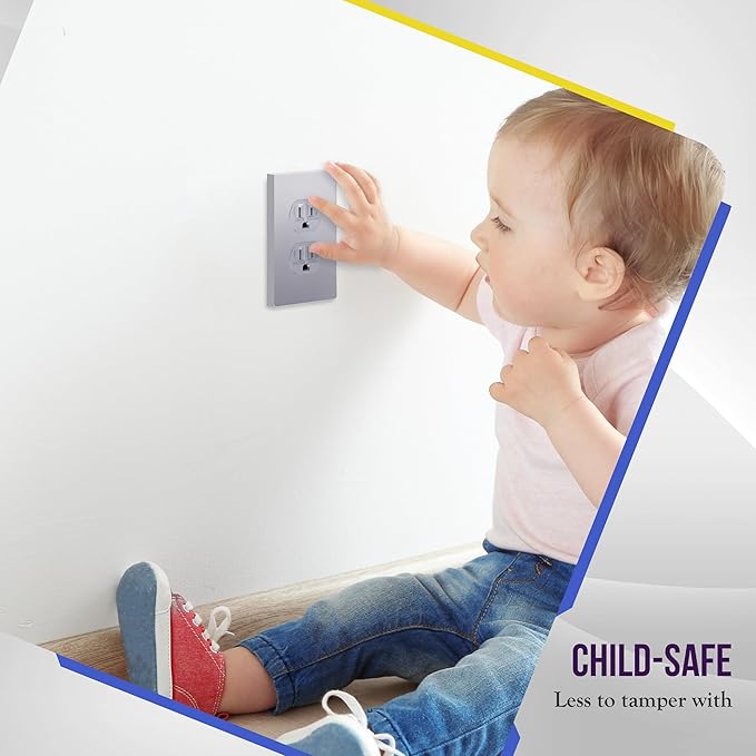 ENERLITES Elite Series Duplex Outlet Receptacle Cover, Screwless Wall Plate, Standard Size, 1-Gang 4.68" x 2.93", Unbreakable Polycarbonate Thermoplastic, UL Listed, SI8821-SV-5PCS, Silver, 5 pack