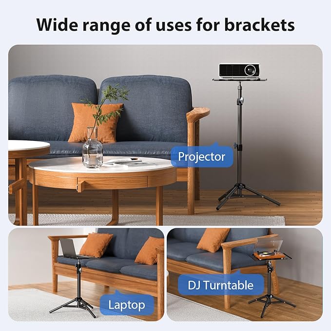 LEORFI Projector Stand Tripod, Laptop Tripod Stand, Foldable Portable Projector Floor Mount, Height Adjustable from 17.7" to 45.2", with Folding Plate, Capacity 22lb, for Outdoor Movies, Home, Office