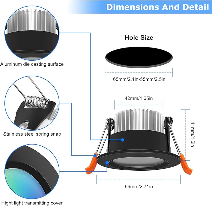 LightingWill 2 Inch Recessed Lighting, Smart WiFi LED Downlight, 5W LED Ceiling Light Compatible with Alexa/Google Assistant, Dimmable RGB & 2700K-6500K, 120V with Driver, Black Trim (4 Pack)