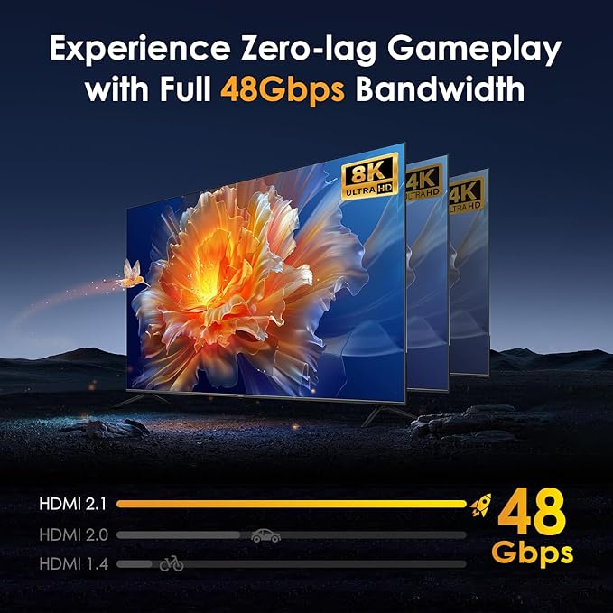 8K@60Hz HDMI 2.1 Switch 5 in 1 Out, 48Gbps Ultra HD 4K 120Hz, HDR10/Dolby Vision, 3D, Supports DTS-HD, Dolby TrueHD Compatible with PS5/4 Xbox Nintendo Switch Roku Apple TV Fire Stick Gaming PC