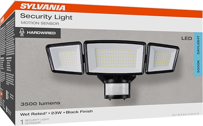 Sylvania 23W Security LED Light with Motion Sensor, Hardwired, 3500 LMS, Wet Rated, 5000K, Daylight - 1 Pack (66479)