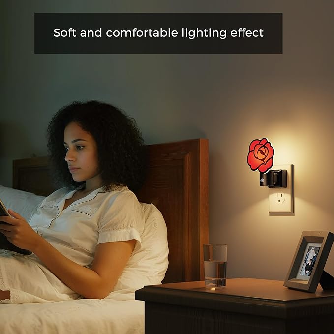 L LOHAS LED Night Lights Plug into Wall, Gothic Rose Night Light with Light Sensor, 0-100LM Dimmable Night Light, 1W 3000K Soft White for Adults Kids Room Bedroom Bathroom Hallway