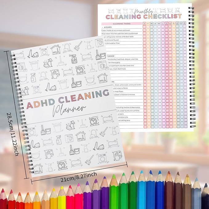 ADHD Cleaning Planner‌, Cleaning Plan Schedule and Checklist‌ for Adults and Teens, Adhd Cleaning and Organizing Planner, Daily Weekly Monthly Checklist for Home, Reusable ‌DIY Household Cleaning Planner‌
