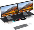 SSWOOD Dual Monitor Stand Riser, 40" Large Computer Monitor Stands for 2 Monitors, Wooden Desktop Organizer Shelf for Office Desk Computer, Laptop, TV, Monitor, Printer