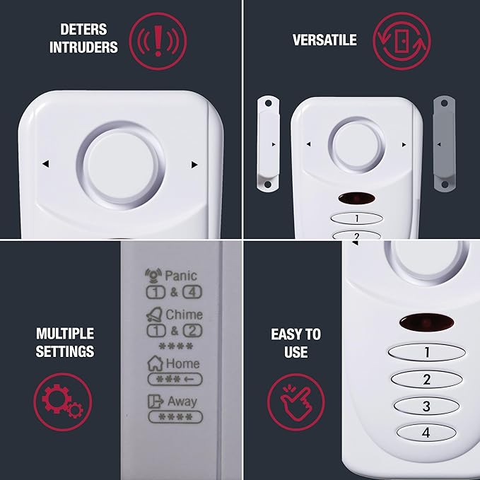 Sabre Elite Wireless Door Alarm with Exit/Entry Delay Mode, Home Mode & Keypad, Deters Intruders w/ 120dB Alarm Heard Up to 1,500 ft, Versatile Settings, Works on Both Left & Right Side Opening Doors