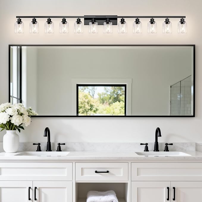 DIKAIDA 12 Light Bathroom Light Fixtures, Black Bathroom Lighting Fixtures Over Mirror Matte Black Modern Vanity Lights Wall Lighting for Mirror Bedroom, Living Room (78.7inch)