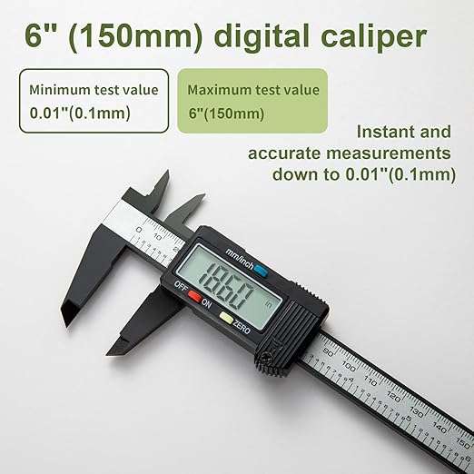 SCITOOLS Digital Caliper 0-6" Measuring Tool, Micrometer Caliper with Auto-Off Feature, Interchangeable Between inches and millimeters for Jewelry Measurement and 3D Printing