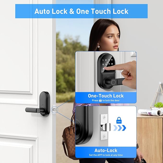 Smart keypad Door Lock with Handle，Fingerprint Keyless Entry Digital Lock with Built-in doorbell for Front Door,Bedroom,biometric Door knob