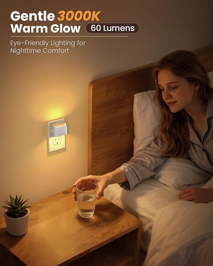 NIORSUN Plug in Night Light, Auto Brightness Sensor Night Light, 3000K Warm White, Ultra-Slim Wall Light for Hallway Bathroom Bedroom Stairs, White, 10 Pack