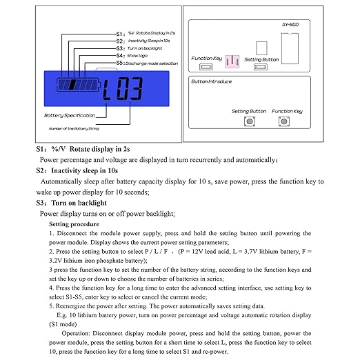 DC 12V 24V 36V 48V 60V 72V 84V Golf Cart Battery Meter with Alarm, Front Setting and Switch Key Battery Capacity Voltage Indicator Gauge Acid and Lithium ion Indicator(Blue)