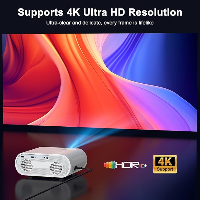 1500 ANSI Smart Projector, HOMPOW 4K Projector with WiFi and Bluetooth, Mini Projector, Built-in Streaming System, Projector with Apps, Outdoor Projector, Home Projector for iOS/Android