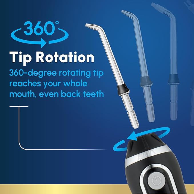 Waterpik Cordless Advanced 2.0 Water Flosser For Teeth, Gums, Braces, Dental Care With Travel Bag and 4 Tips, ADA Accepted, Rechargeable, Portable, and Waterproof, Black WP-582, Packaging May Vary